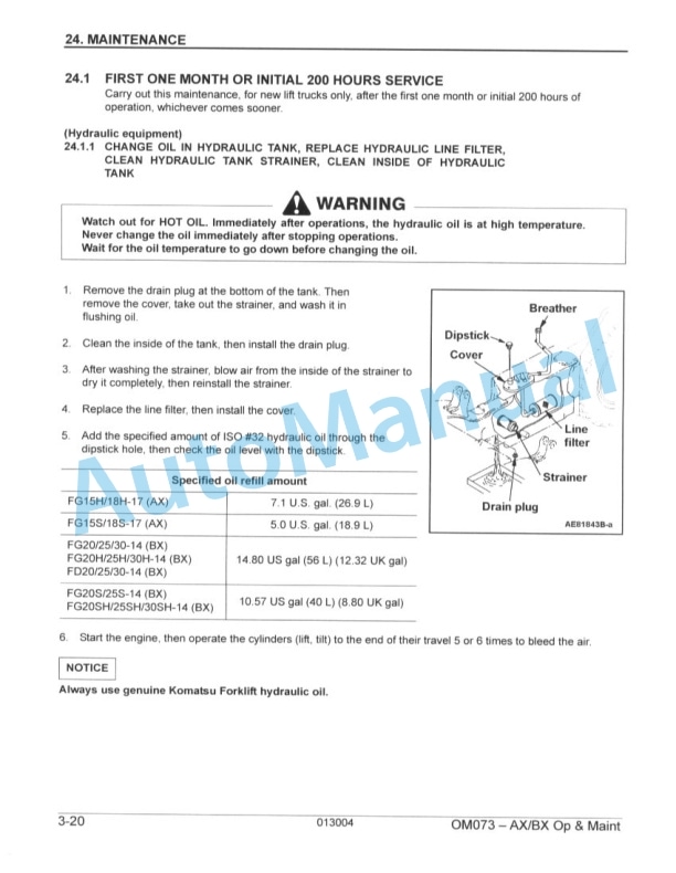 Komatsu AX and BX Forklift Truck Operation and Maintenance Manual OM073-5