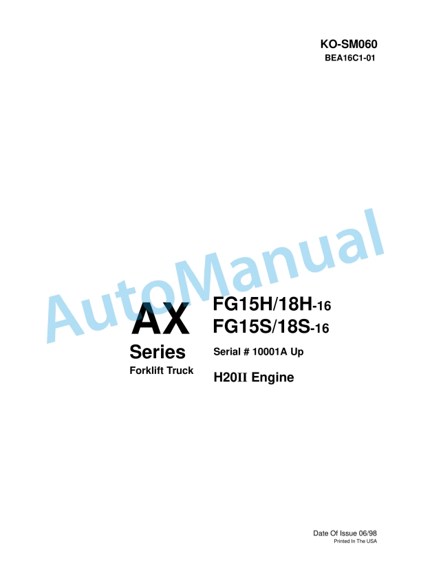 Komatsu AX Series Forklift Truck Service Manual KO-SM060