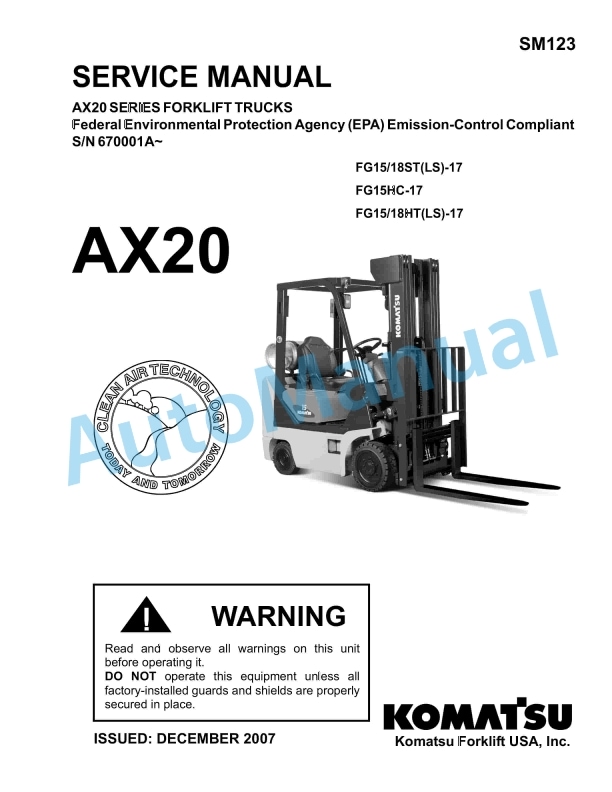 Komatsu AX20 Series Forklift Truck Service Manual SM123