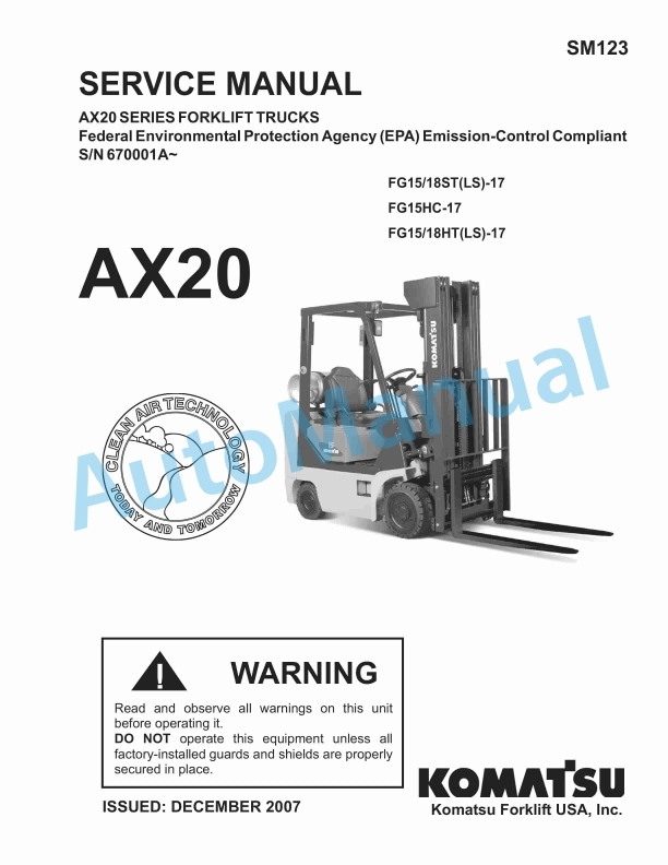 Komatsu AX20 Series Forklift Truck Shop Manual SM123
