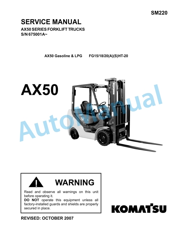 Komatsu AX50 Series Forklift Truck Service Manual SM220