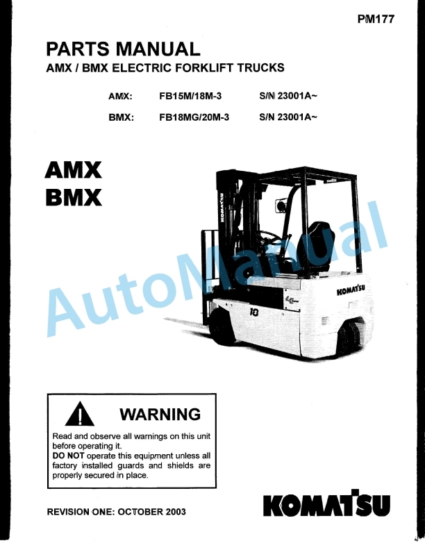 Komatsu AXM, BXM Electric Forklift Truck Parts Manual PM177