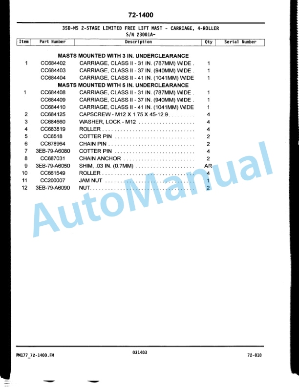 Komatsu AXM, BXM Electric Forklift Truck Parts Manual PM177-4