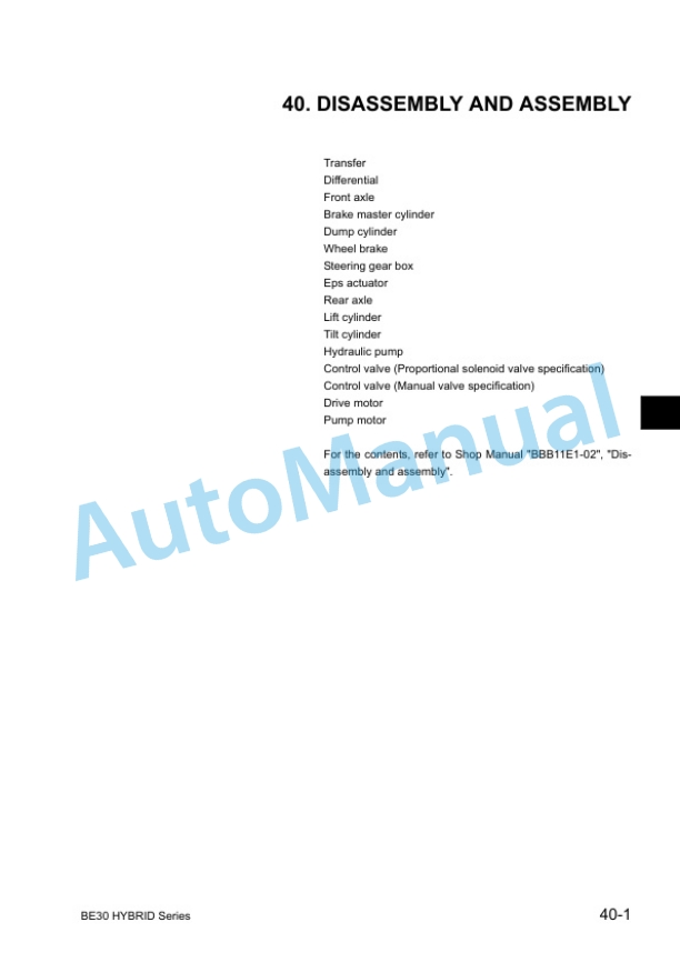 Komatsu BE30 Hybrid Series Hybrid Electric Lift Truck Shop Manual BHB11E1-02-2