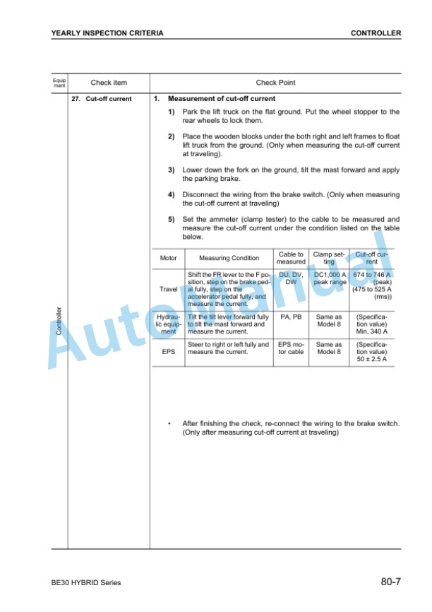 Komatsu BE30 Hybrid Series Hybrid Electric Lift Truck Shop Manual BHB11E1-02-5
