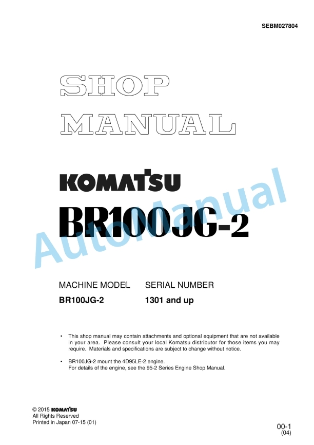 Komatsu BR100JG-2 Series Shop Manual SEBM027804