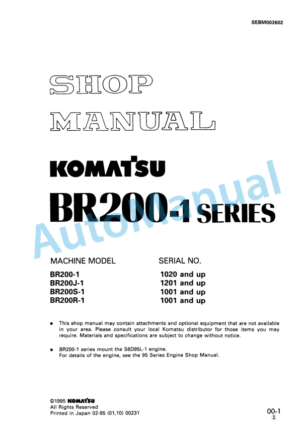 Komatsu BR200-1 Series Shop Manual SEBM003602