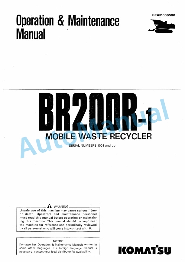 Komatsu BR200R-1 Mobile Waste Recycler Operation and Maintenance Manual SEAM006500