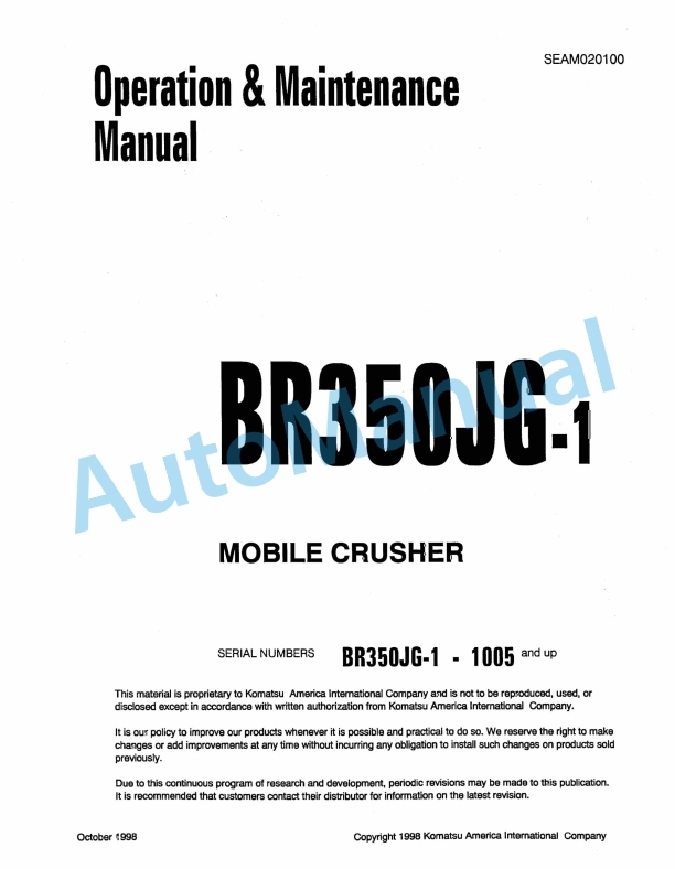 Komatsu BR350JG-1 Mobile Crusher Operation and Maintenance Manual SEAM020100