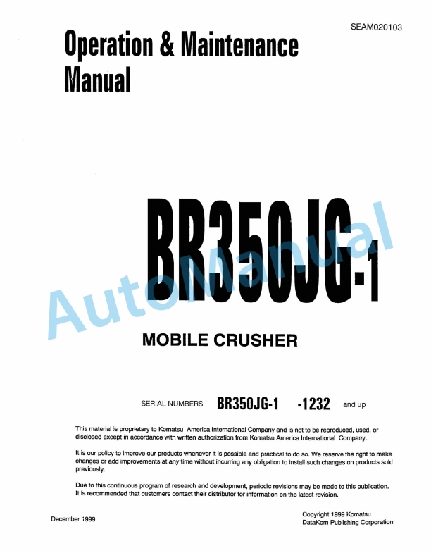 Komatsu BR350JG-1 Mobile Crusher Operation and Maintenance Manual SEAM020103