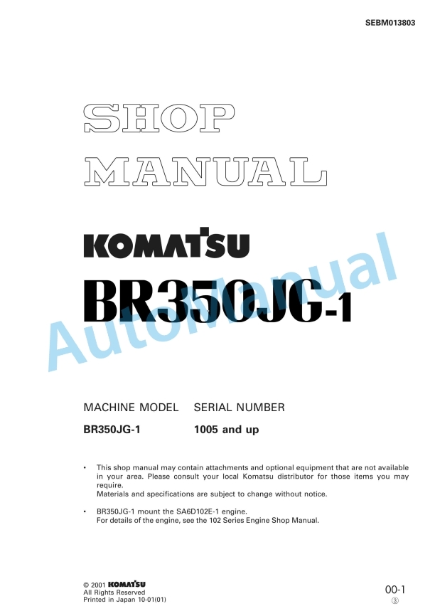 Komatsu BR350JG-1 Mobile Crusher Shop Manual SEBM013803