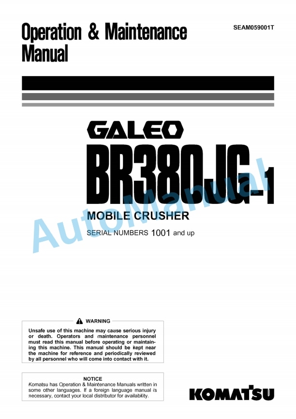Komatsu BR380JG-1 Galeo Mobile Crusher Operation and Maintenance Manual SEAM059001T