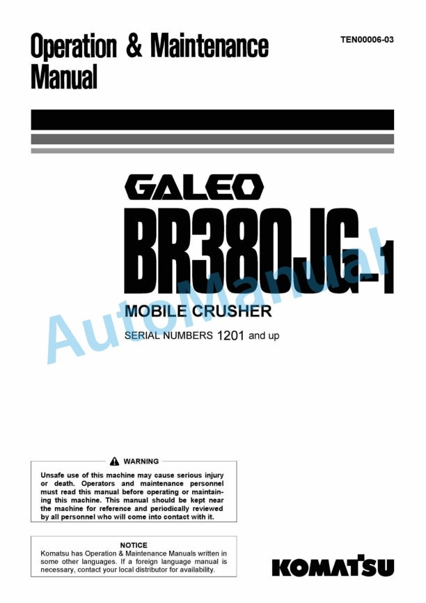Komatsu BR380JG-1 Galeo Mobile Crusher Operation and Maintenance Manual TEN00006-03