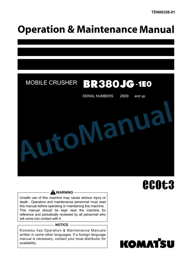 Komatsu BR380JG-1E0 Mobile Crusher Operation and Maintenance Manual TEN00358-01