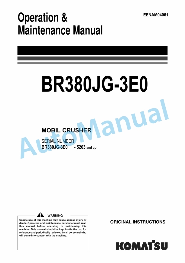 Komatsu BR380JG-3E0 Mobile Crusher Operation and Maintenance Manual EENAM04061