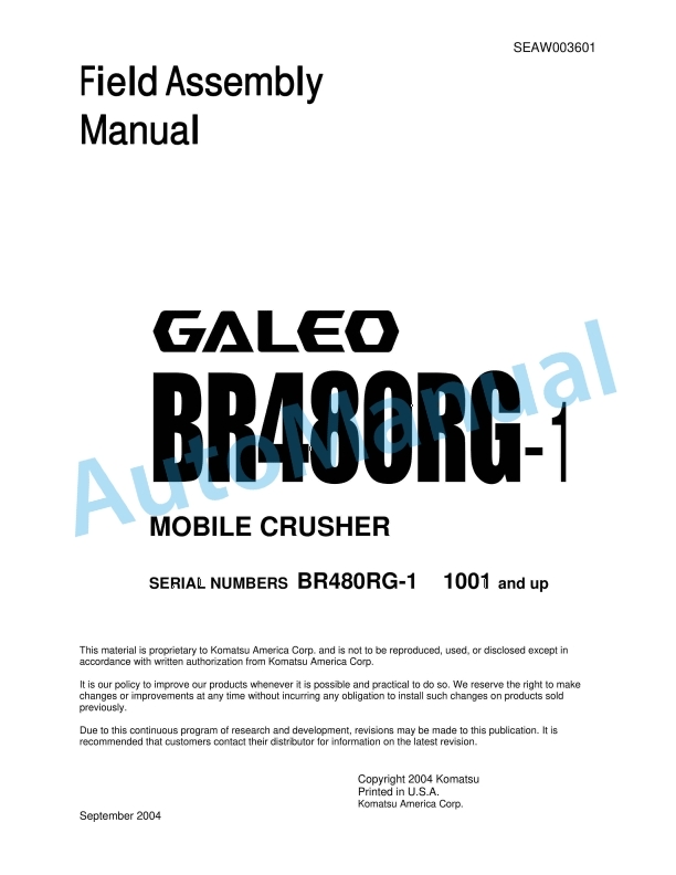Komatsu BR480RG-1 Galeo Mobile Crusher Field Assembly Manual SEAW003601