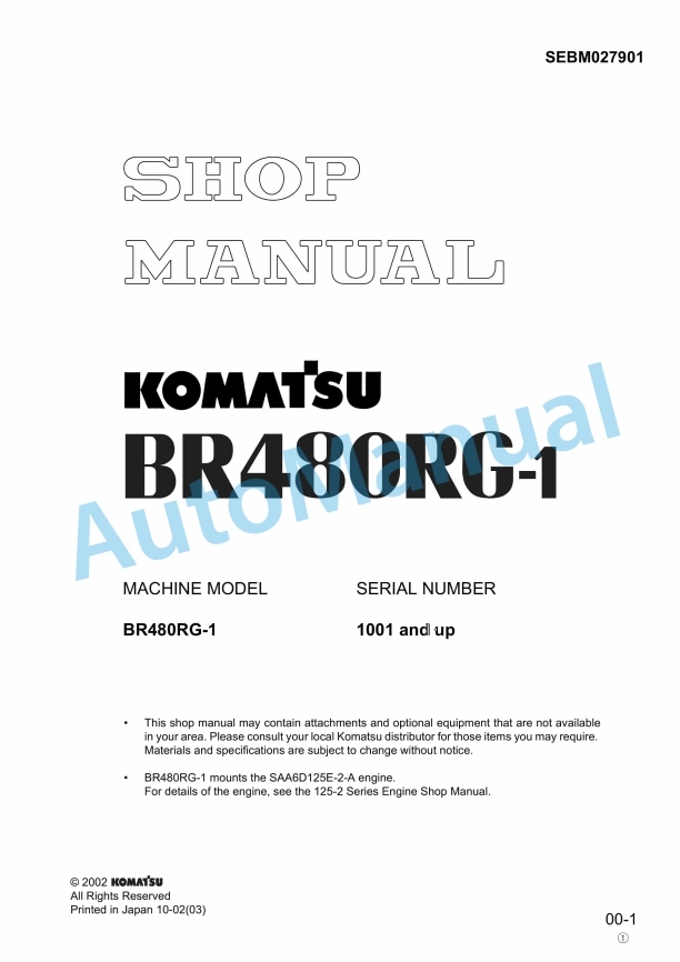 Komatsu BR480RG-1 Series Shop Manual SEBM027901