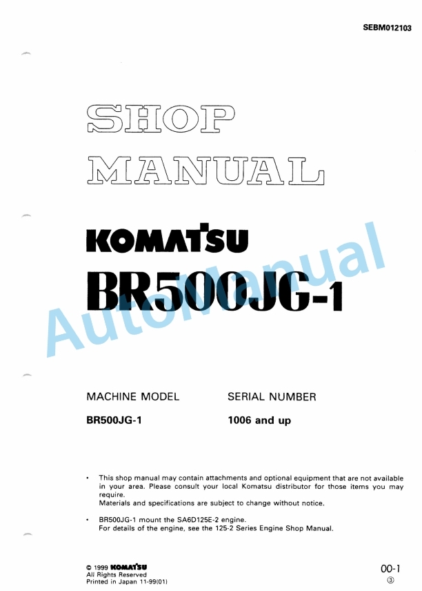 Komatsu BR500RG-1 Series Shop Manual SEBM012103