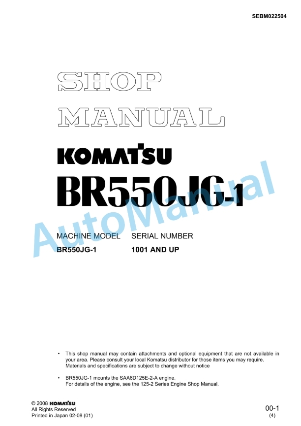 Komatsu BR550RG-1 Series Shop Manual SEBM022504