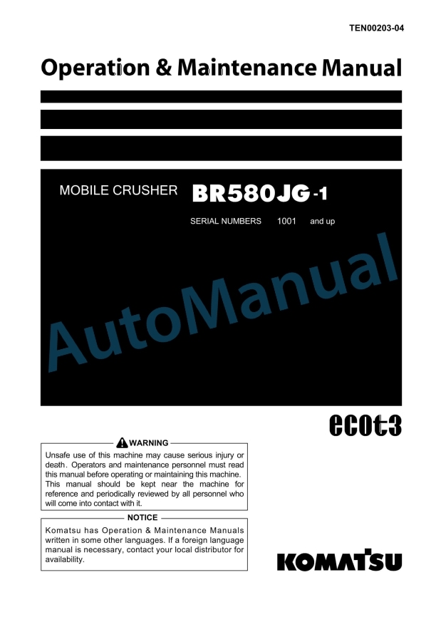 Komatsu BR580JG-1 Mobile Crusher Operation and Maintenance Manual TEN00203-04