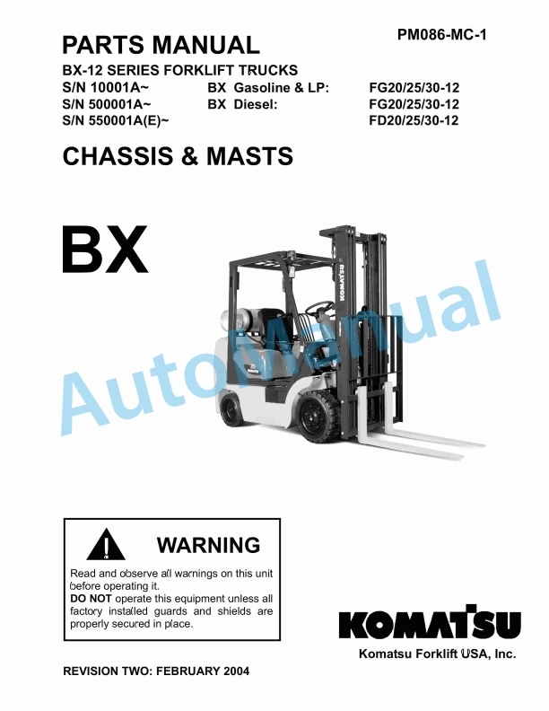 Komatsu BX-12 Series Forklift Truck Parts Manual PM086-MC-1