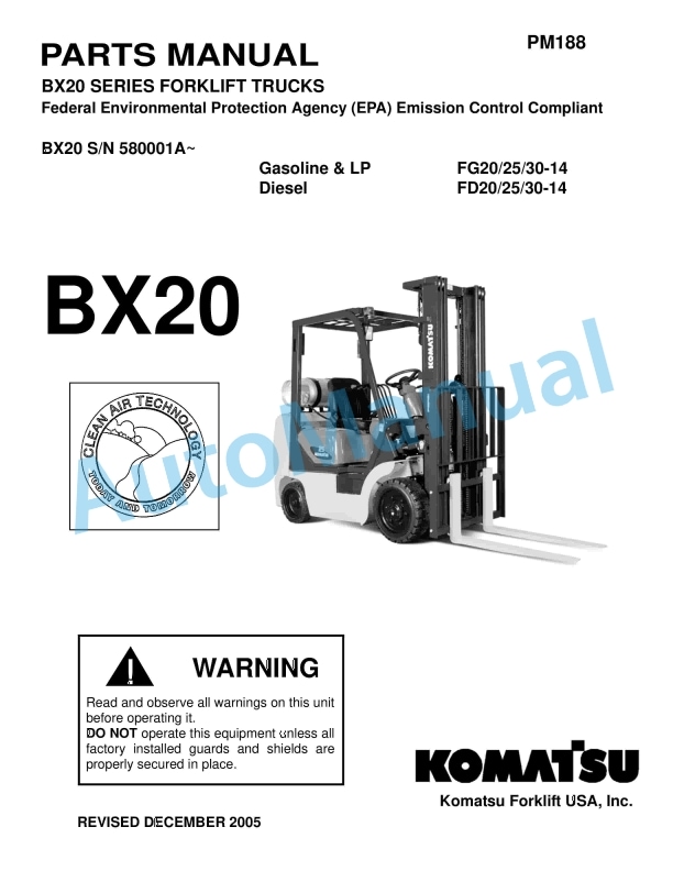 Komatsu BX20 Series Forklift Truck Parts Manual PM188