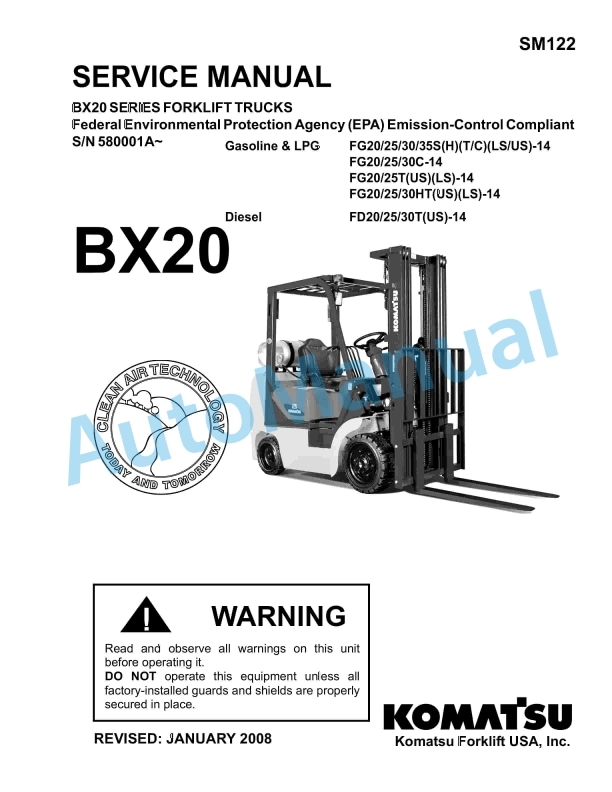Komatsu BX20 Series Forklift Truck Service Manual SM122