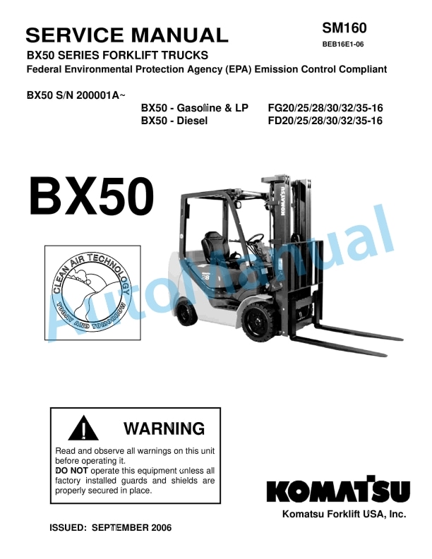 Komatsu BX50 Series EPA Forklift Truck Service Manual SM160