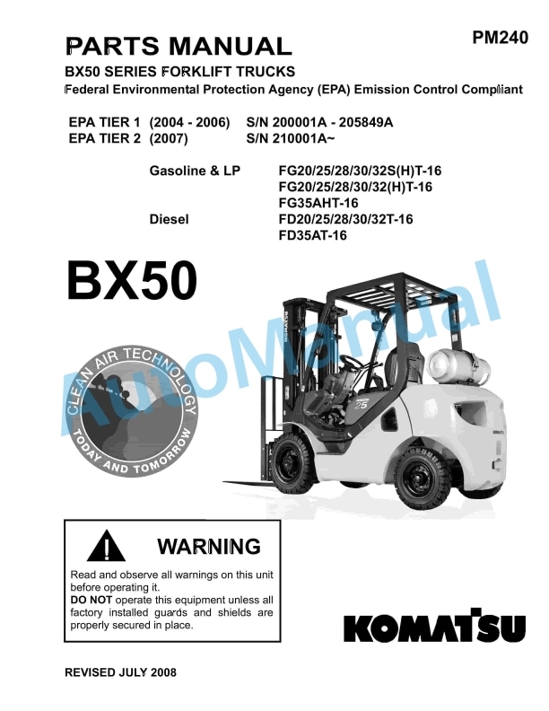Komatsu BX50 Series Forklift Truck Parts Manual PM240