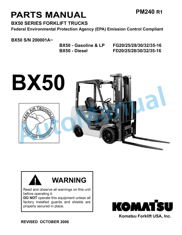 Komatsu BX50 Series Forklift Truck Parts Manual PM240-R1