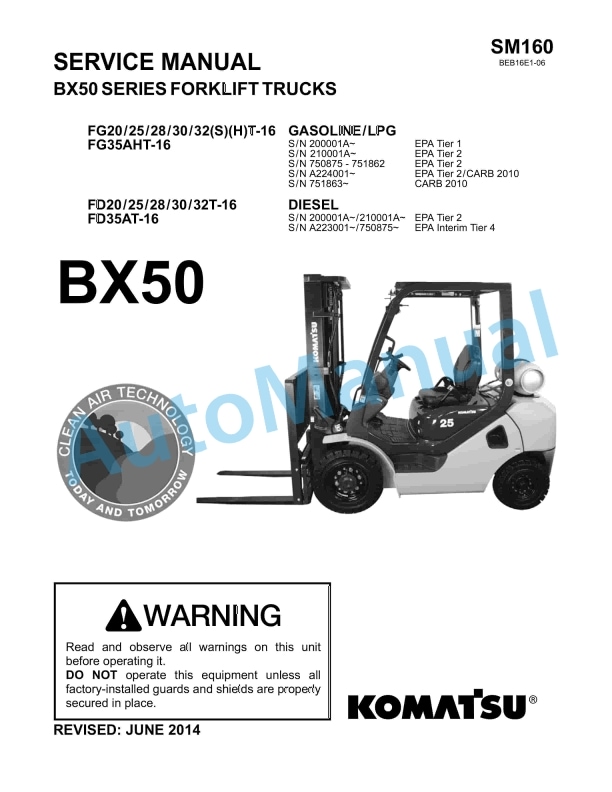 Komatsu BX50 Series Forklift Truck Service Manual SM160
