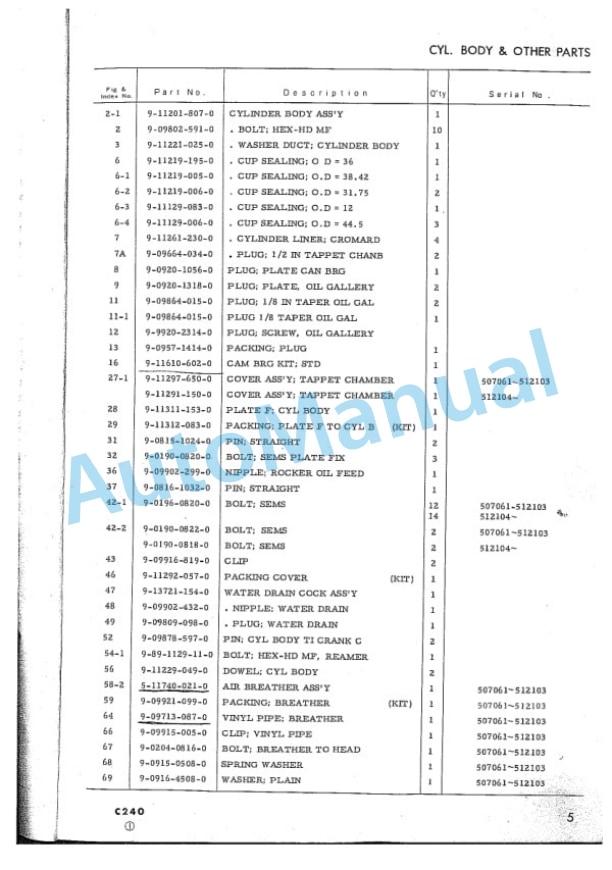 Komatsu C240 Diesel Engine Parts Manual C240-PE3-2