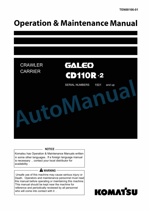 Komatsu CD110R-2 Crawler Carrier Operation and Maintenance Manual TEN00106-01