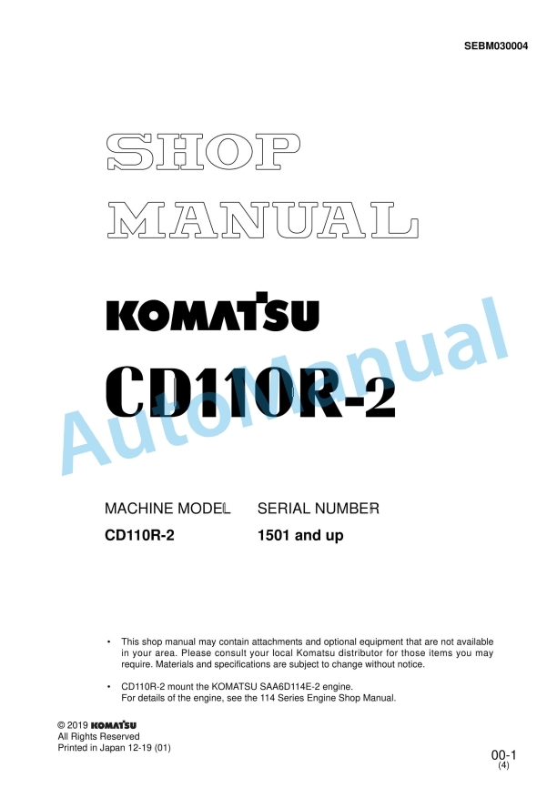 Komatsu CD110R-2 Crawler Carrier Shop Manual SEBM030004