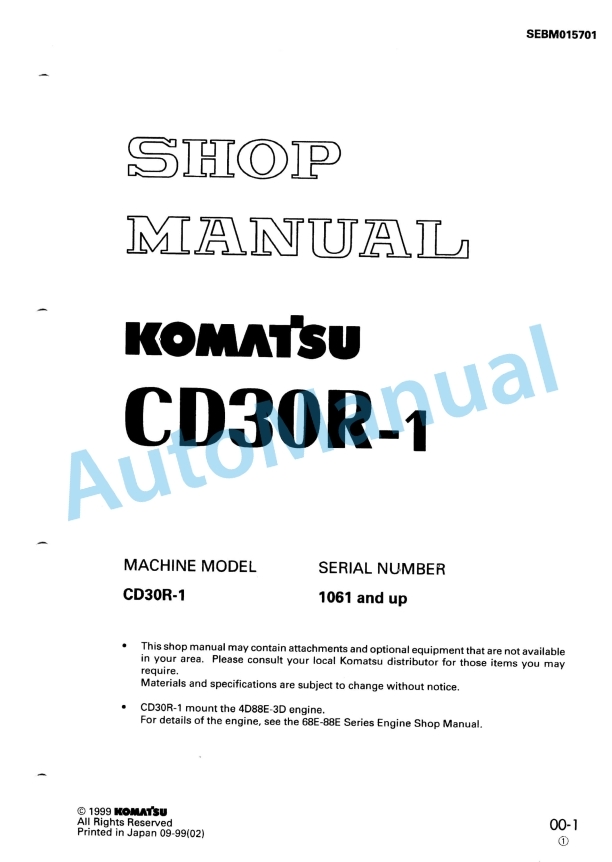 Komatsu CD30R-1 Crawler Carrier Shop Manual SEBM015701