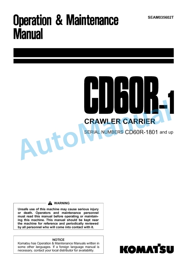 Komatsu CD60R-1 Crawler Carrier Operation and Maintenance Manual SEAM035602T
