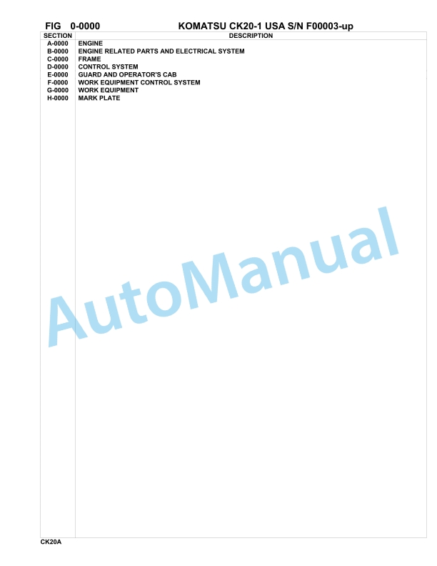 Komatsu CK20-1 USA Crewler Skid Steer Loader Parts Manual