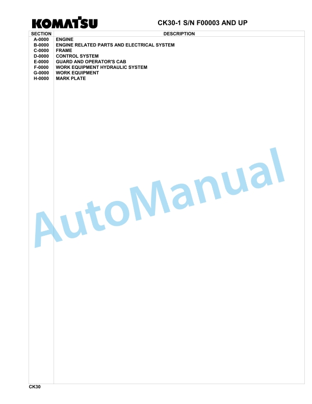 Komatsu CK30-1 Crewler Skid Steer Loader Parts Manual