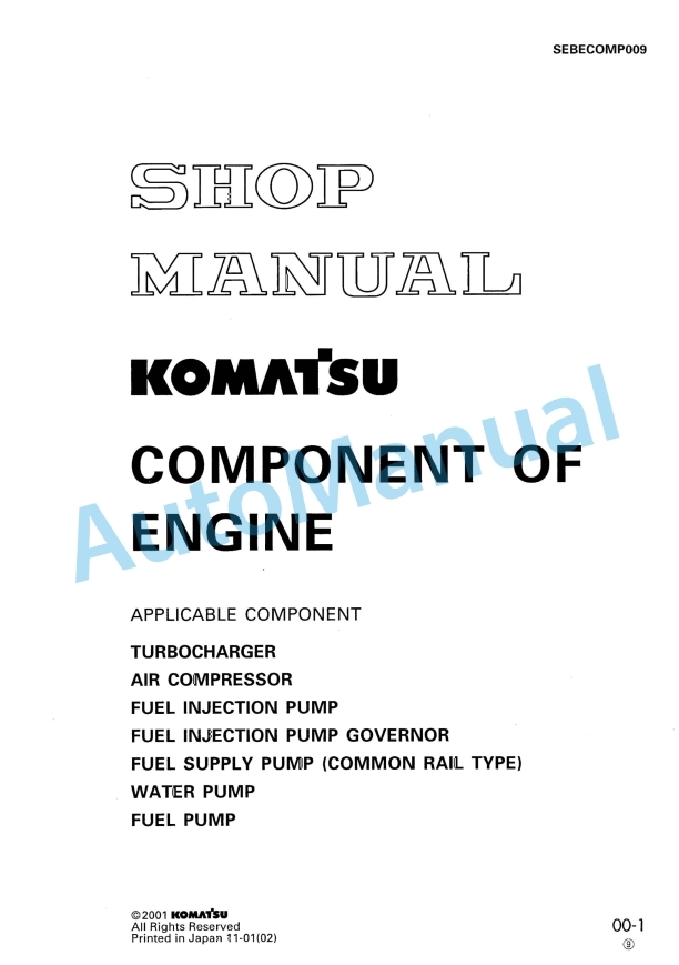 Komatsu Component Of Engine Shop Manual SEBECOMP009