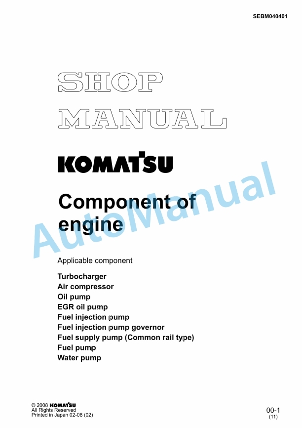 Komatsu Component of Engine Shop Manual SEBM040401