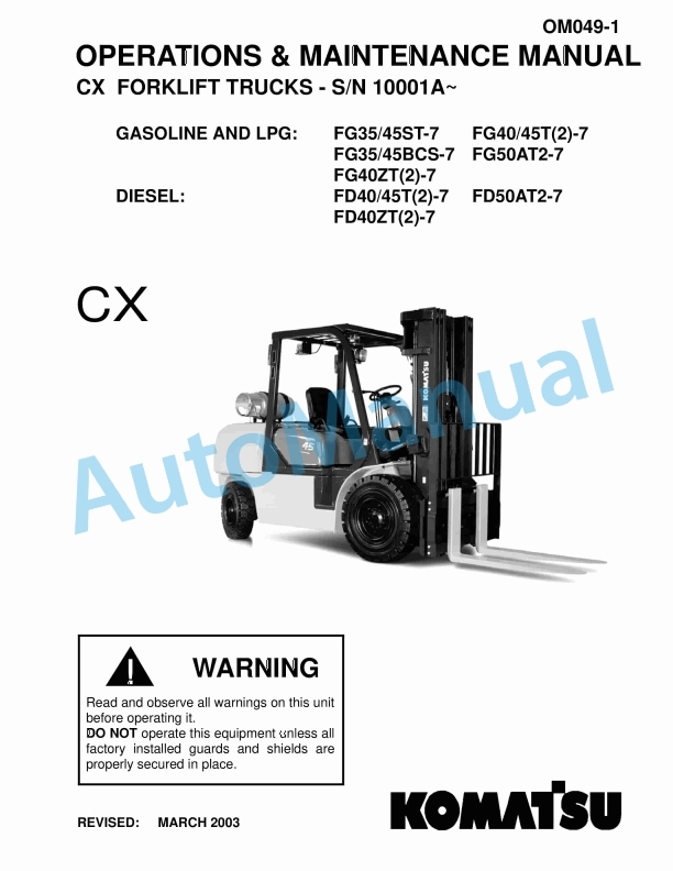 Komatsu CX Forklift Truck Operation and Maintenance Manual OM049-1