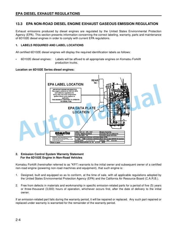 Komatsu CX Forklift Truck Operation and Maintenance Manual OM049-1-3