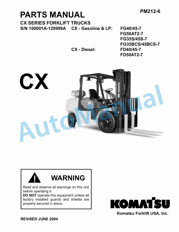 Komatsu CX Series Forklift Truck Parts Manual PM212-6