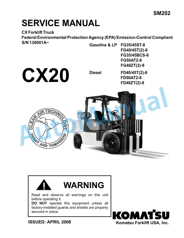 Komatsu CX20 Forklift Truck Service Manual SM202