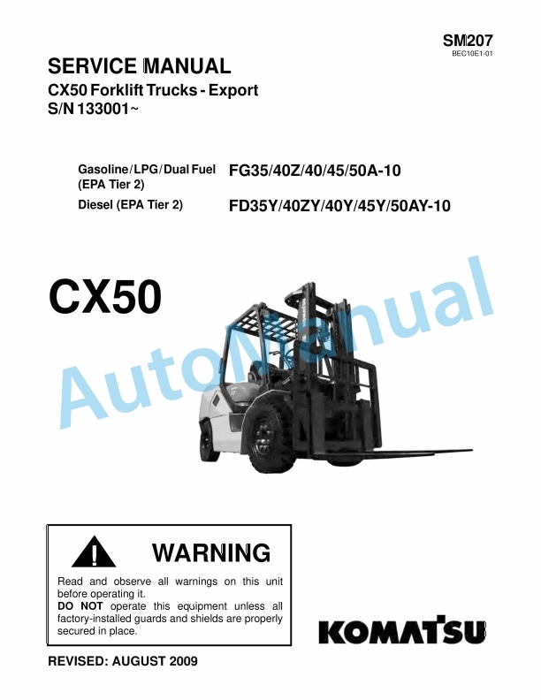 Komatsu CX50 Forklift Truck Export Service Manual SM207