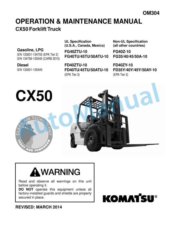 Komatsu CX50 Forklift Truck Operation and Maintenance Manual OM304
