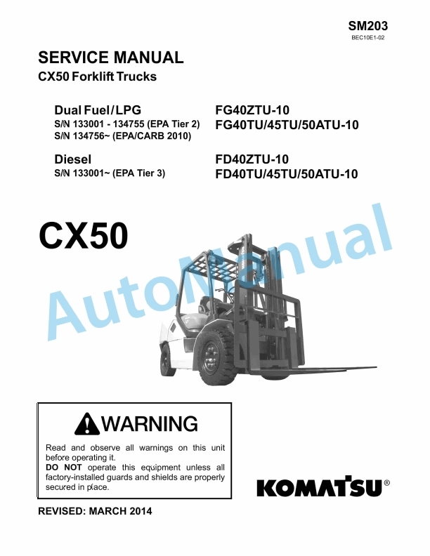 Komatsu CX50 Forklift Truck Service Manual SM203