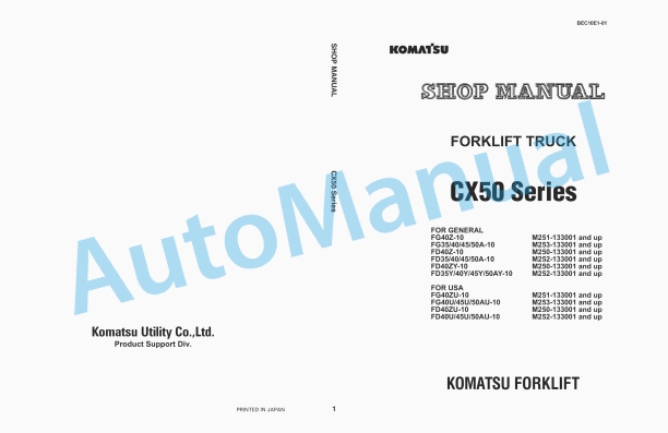 Komatsu CX50 Series Forklift Truck Shop Manual BEC10E1-01