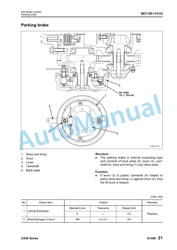 Komatsu CX50 Series Forklift Truck Shop Manual BEC10E1-01-2
