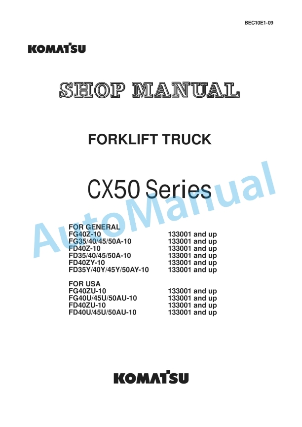 Komatsu CX50 Series Forklift Truck Shop Manual BEC10E1-09